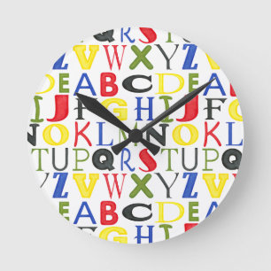 Brightly Coloured Letters by Megan Meagher Round Clock