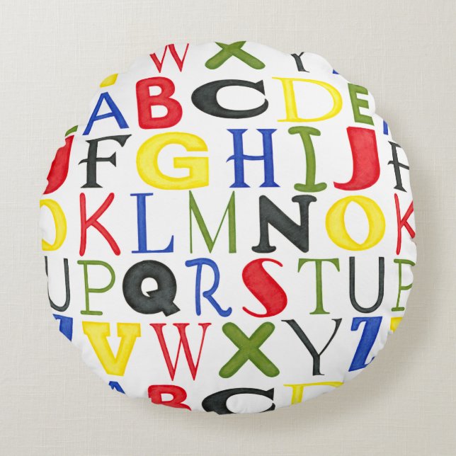 Brightly Coloured Letters by Megan Meagher Round Pillow (Front)