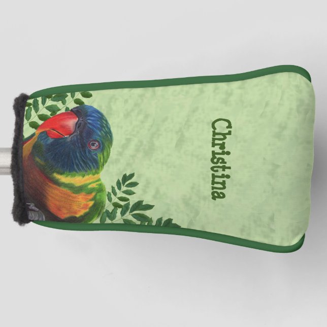 Brightly Coloured Macaw Parrot Green Leaves Golf Head Cover (Front)