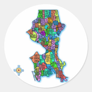 Brightly Coloured Map of Seattle Classic Round Sticker