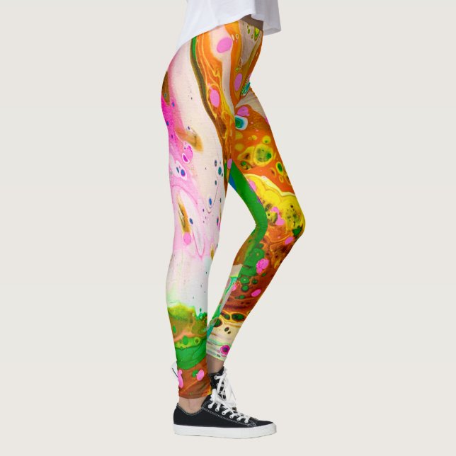 Brightly Coloured Marbled Abstract Swirl Leggings (Right)