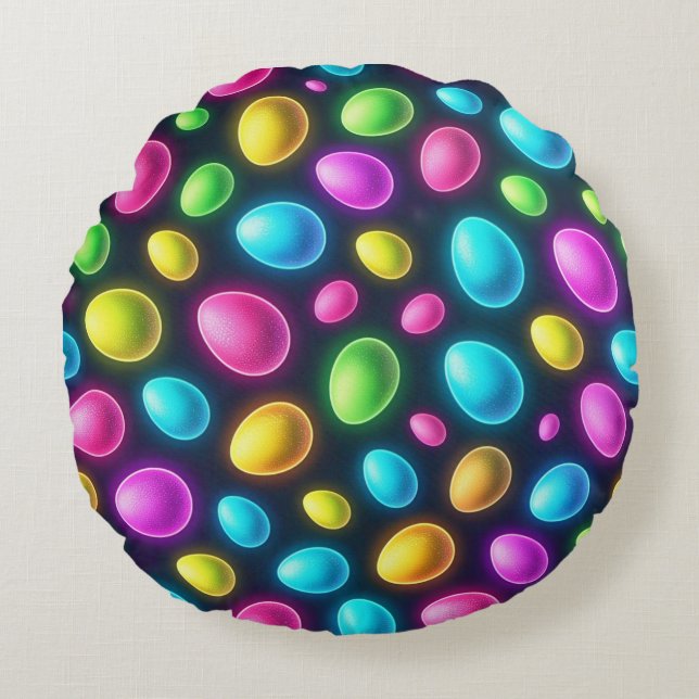 Brightly coloured/neon Easter Egg/Spring  Round Pillow (Front)