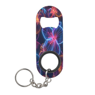 Brightly Coloured Neon Flowers on a Dark Backgroun Keychain Bottle Opener