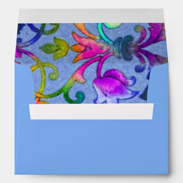 Brightly Coloured Painted Damask Envelope (Back (Bottom))