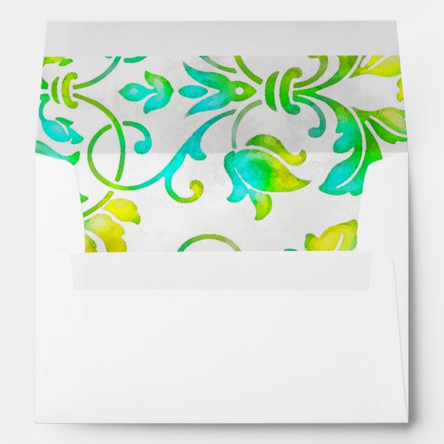 Brightly Coloured Painted Damask Turquoise Yellow Envelope (Back (Bottom))