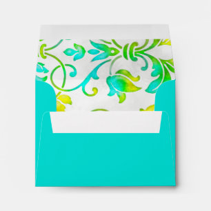 Brightly Coloured Painted Damask Turquoise Yellow Envelope