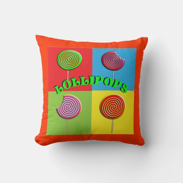 Brightly Coloured Pop Art Style Candy Lollipops Throw Pillow (Front)