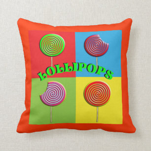 Brightly Coloured Pop Art Style Candy Lollipops Throw Pillow