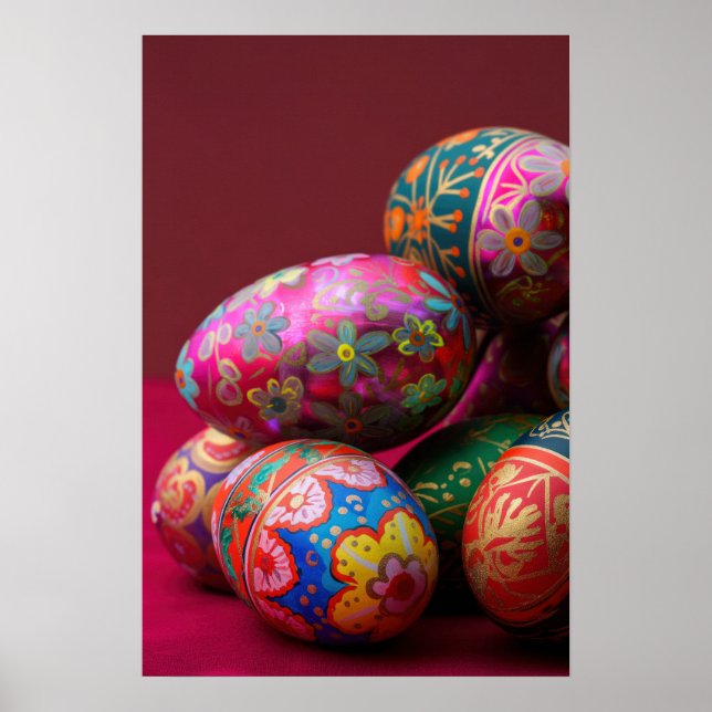 Brightly-coloured pysanky Easter eggs with text sp Poster (Front)