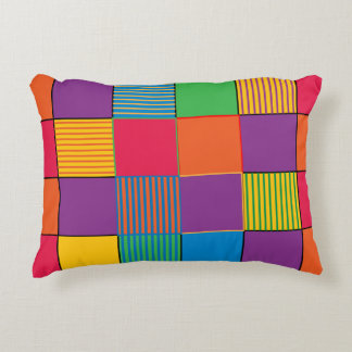 Brightly Coloured Squares and Stripes Accent Pillow