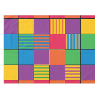 Brightly Coloured Squares and Stripes Tablecloth