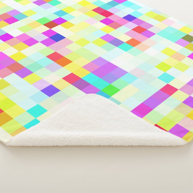 Brightly Colourful Multicolor Mosaic Pattern Sherpa Blanket (3/4)