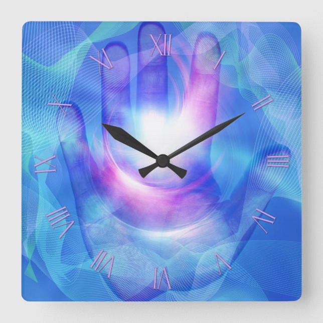 Brightly lit hand square wall clock (Front)