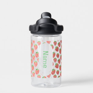 Brightly Pink & Red Strawberry Kids Personalized  Water Bottle