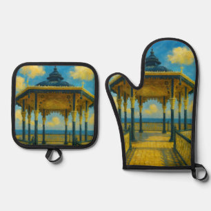 Brighton Bandstand Glow – Seaside Pavilion Oven Mitt & Pot Holder Set