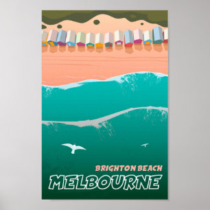 Brighton Beach Melbourne Australia Vintage Travel Poster