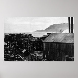 Brighton, Oregon Lumber Mills on Coast Photograp Poster