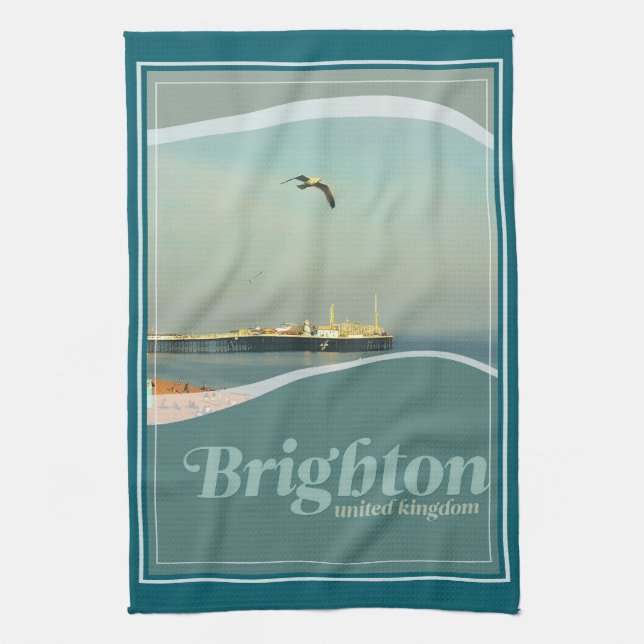 Brighton Pier Seagull Postcard Kitchen Towel (Vertical)