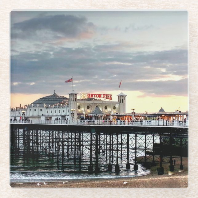 Brighton Pier Sunset Glass Coaster (Front)