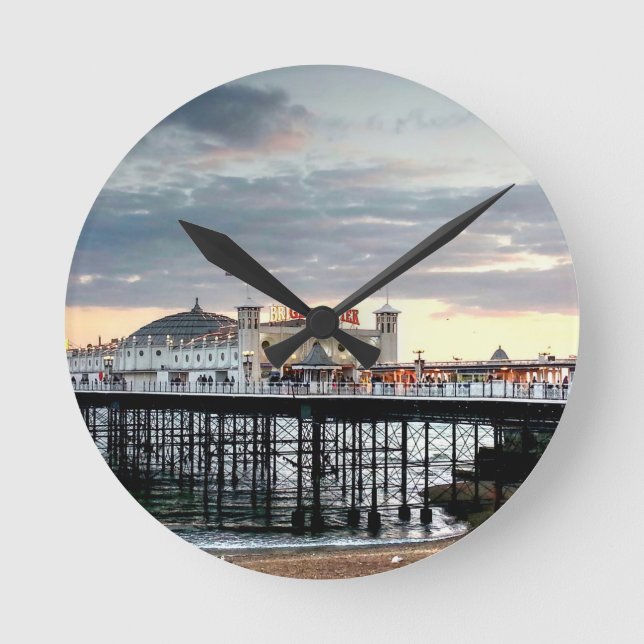 Brighton Pier Sunset Round Clock (Front)