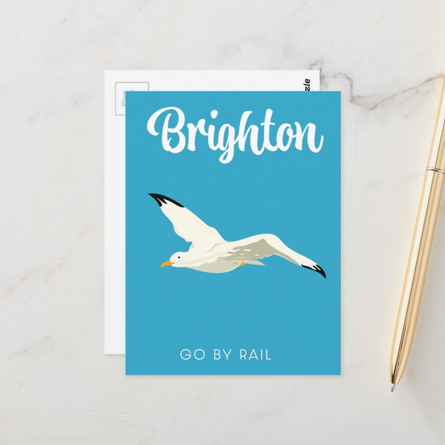 Brighton vintage travel art postcard (Front/Back In Situ)