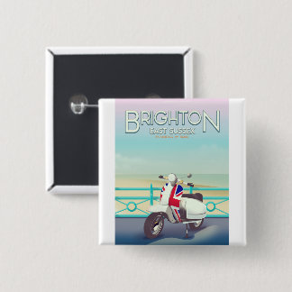 Brighton Vintage union jack scooter travel poster 2 Inch Square Button