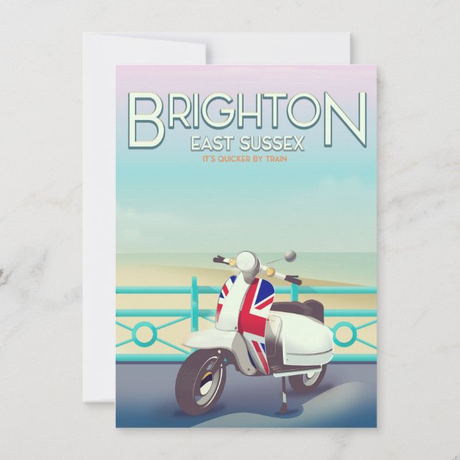 Brighton Vintage union jack scooter travel poster Invitation (Back)