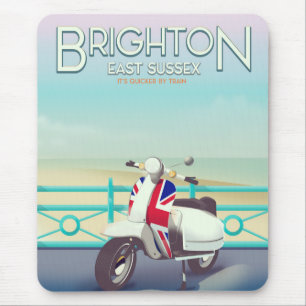 Brighton Vintage union jack scooter travel poster Mouse Pad