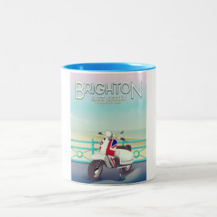 Brighton Vintage union jack scooter travel poster Two-Tone Coffee Mug