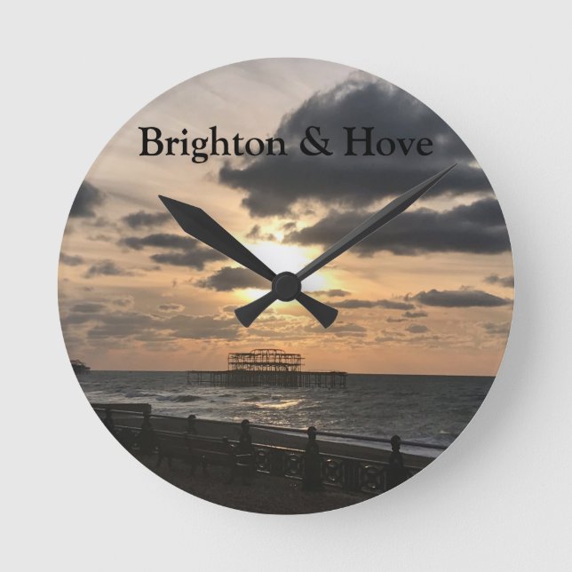 Brighton West Pier Sunrise Photo Round Clock (Front)