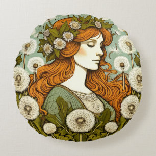 Brigid Goddess Dandelion                           Round Pillow