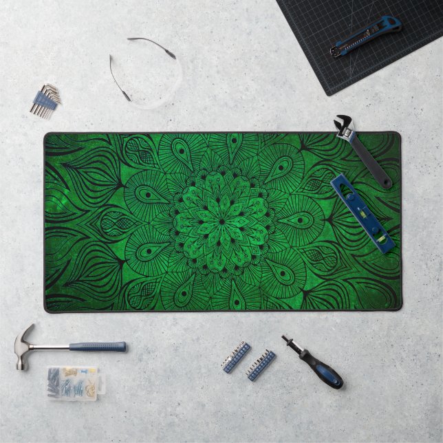 Brillant Floral Mandala Zen Boho Cool Vibrant Vert (Poste de travail)