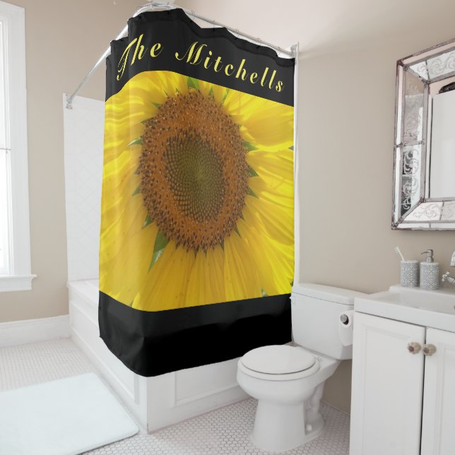 Brillant rideau de douche de tournesol jaune (En situation)
