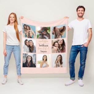 Brilliant Beautiful Brave 8 Photo Blush Pink Fleece Blanket