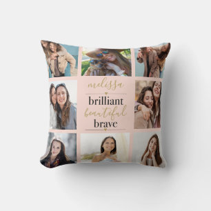 Brilliant Beautiful Brave 8 Photo Blush Pink Throw Pillow