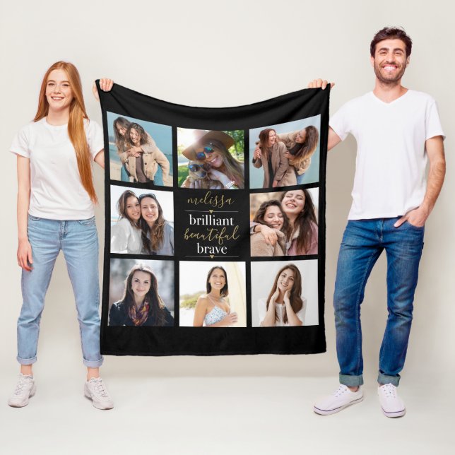 Brilliant Beautiful Brave Photo Collage Fleece Blanket (In Situ)