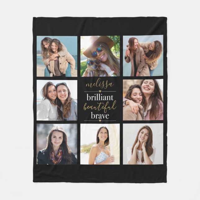 Brilliant Beautiful Brave Photo Collage Fleece Blanket (Front)