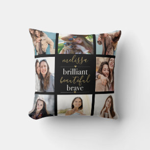 Brilliant Beautiful Brave Photo Collage Throw Pillow