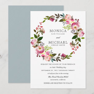 Brilliant Bloom Elegant Floral Wreath wedding Invitation