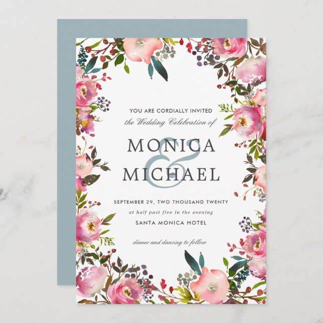 Brilliant Bloom | Floral Botanical frame Wedding Invitation (Front/Back)