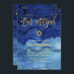 Brilliant Blue and Faux Gold Bar Mitzvah Invitation<br><div class="desc">These colourful,  modern Bar Mitzvah invitations feature a trendy bold blue watercolor background with faux gold handwritten script,  Star of David,  and accents.</div>