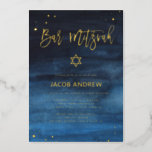 Brilliant Blue and Gold Bar Mitzvah<br><div class="desc">These colourful,  modern Bar Mitzvah invitations feature a trendy bold blue watercolor background with gold foil handwritten script,  Star of David,  and accents.</div>