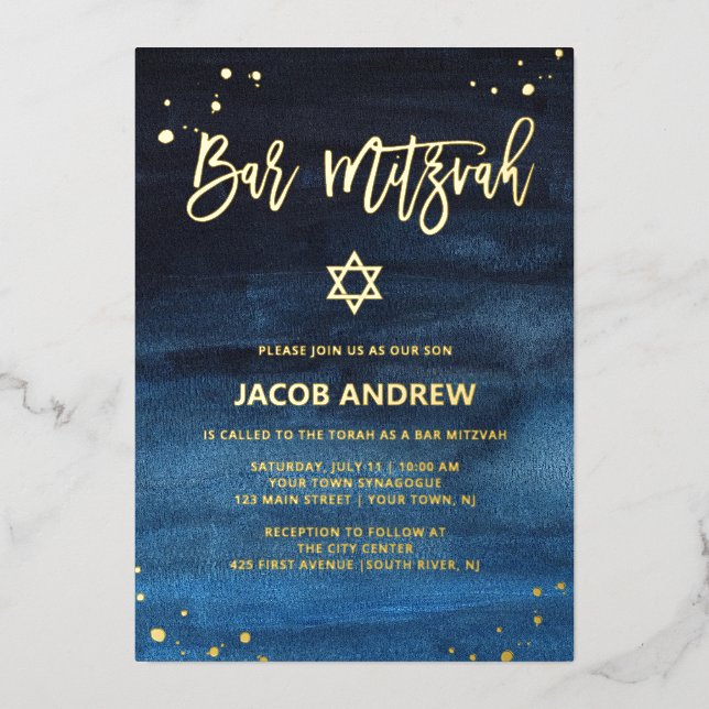 Brilliant Blue and Gold Bar Mitzvah (Front)