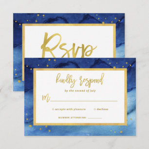 Brilliant Blue and Gold Bar Mitzvah or Bat Mitzvah RSVP Card