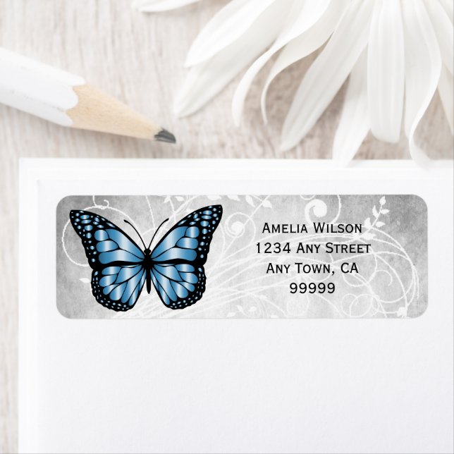Brilliant Blue Butterfly Address Label (Insitu)