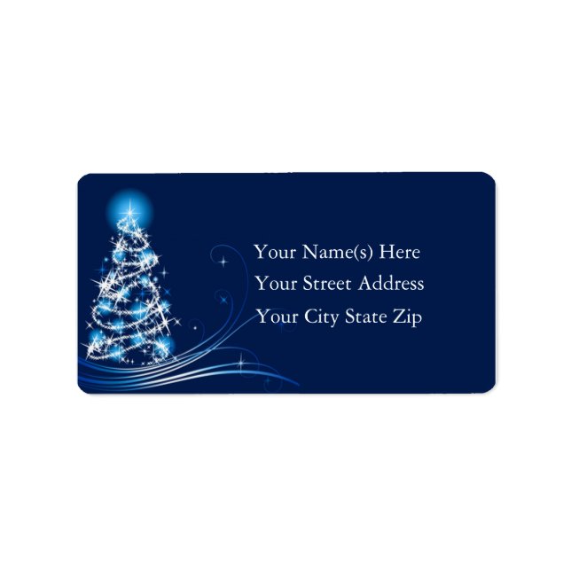 Brilliant Blue Christmas Tree Address Label (Front)