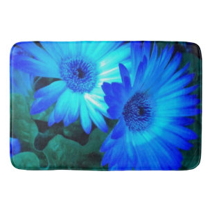 Brilliant Blue Daisies Bath Mat