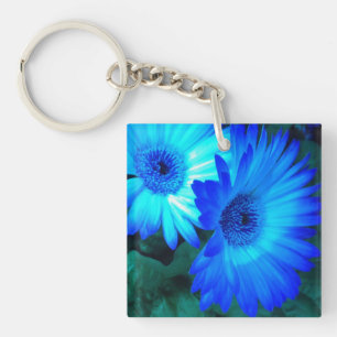 Brilliant Blue Daisies Keychain