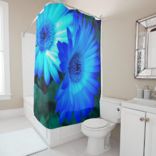 Brilliant Blue Daisies Shower Curtain