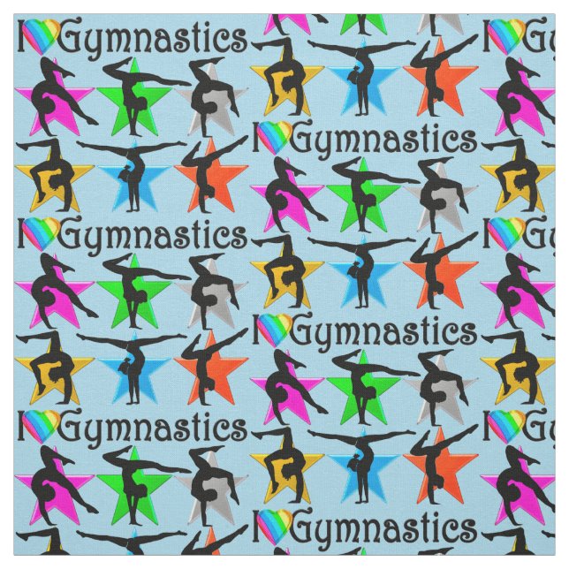 BRILLIANT BLUE I LOVE GYMNASTICS FABRIC (Swatch)